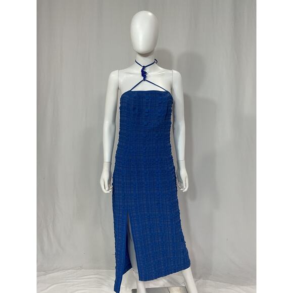 Cult Gaia 'Castila' Blue Crepe Embellished Dress Size L - Picture 2 of 5